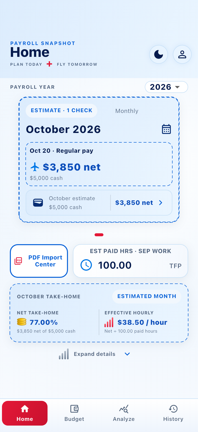 Home pay summary — fictional sample data