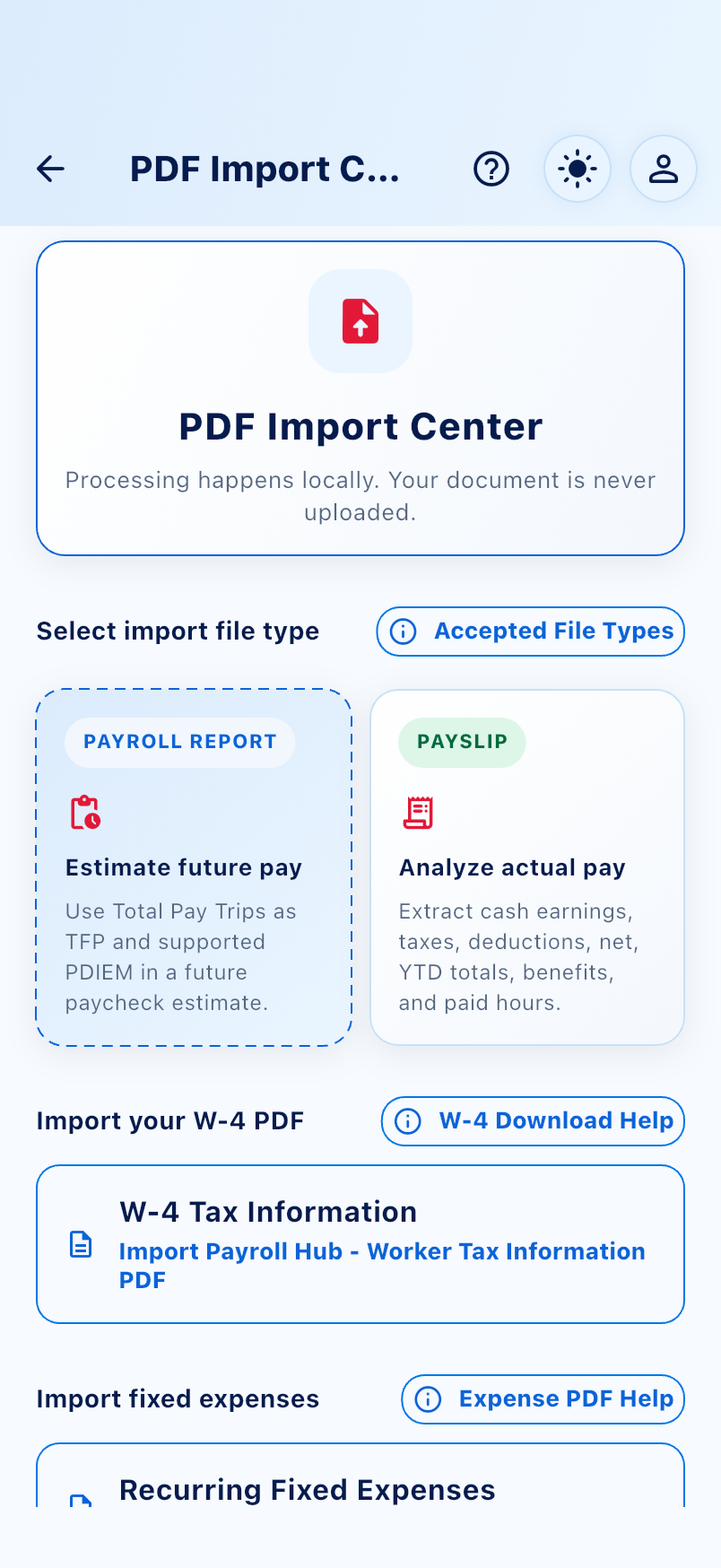 PDF Import Center — fictional sample data